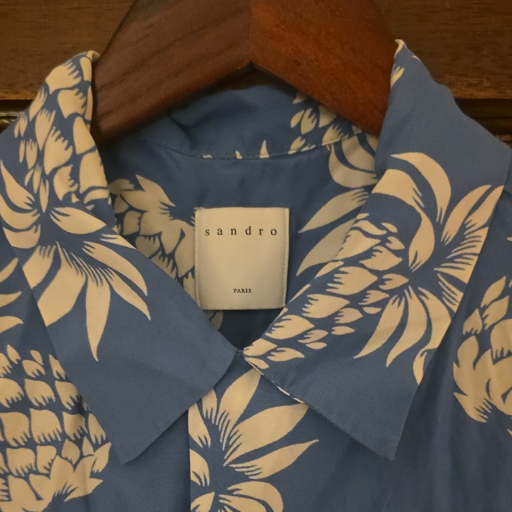 Sandro Men's Blue and White Patterned Shirt